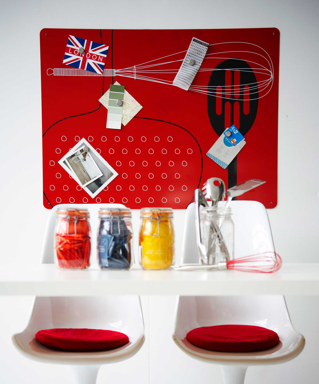 Utensils large magnetic notice board in a contemporary kitchen setting 