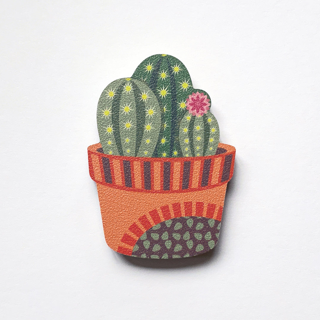 A cactus in a flower pot design plywood fridge magnet by Beyond the Fridge