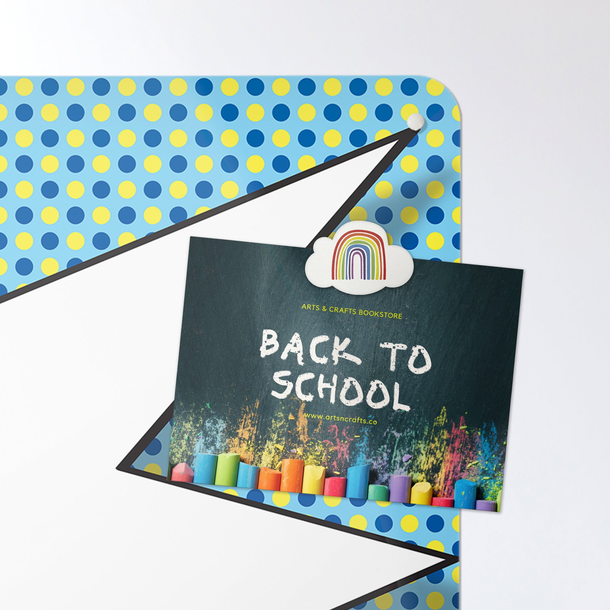 A postcard on a cartoon idea bubble magnetic board or metal wall art panel