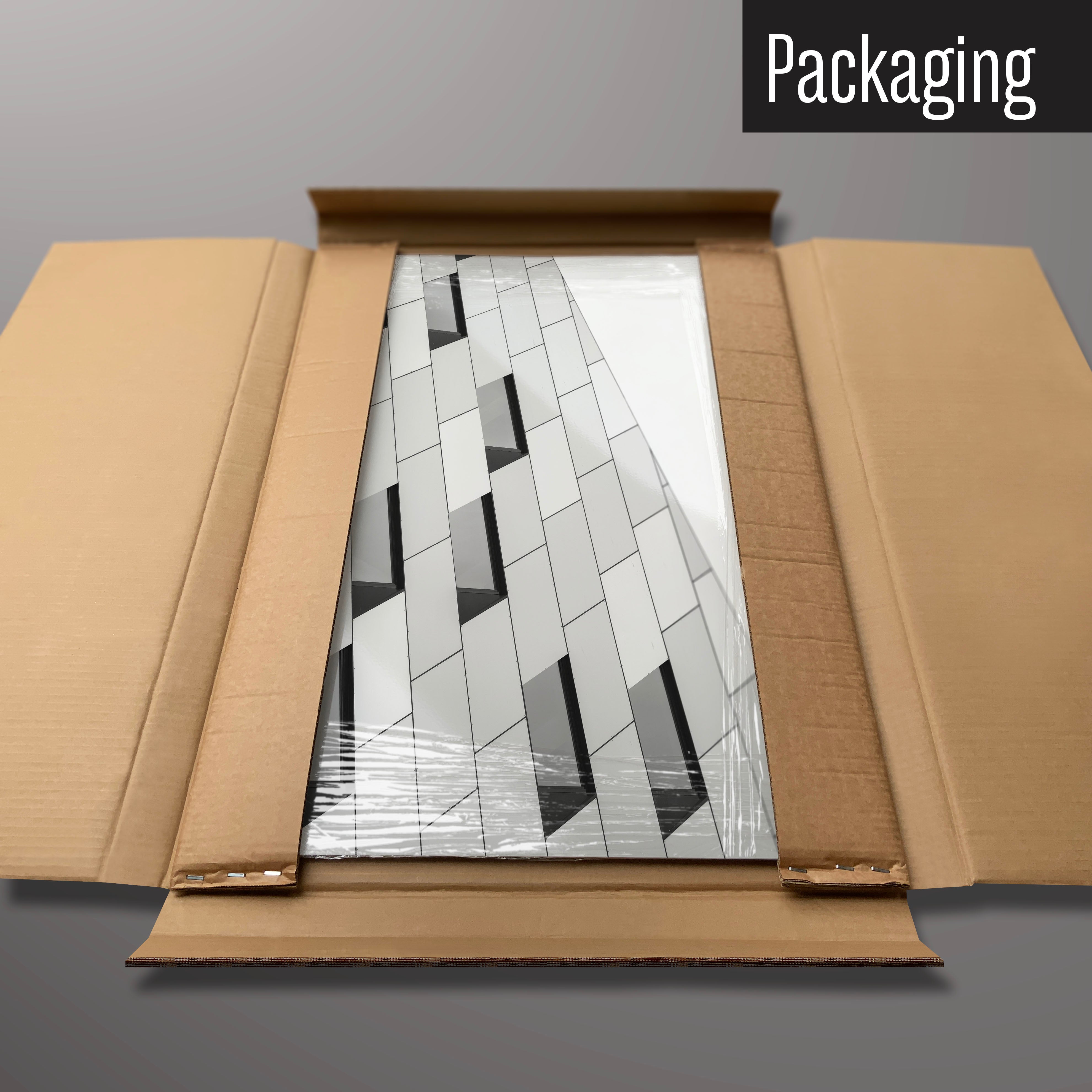 The corner detail of an abstract windows photographic Magnetic board to show it’s high gloss surface