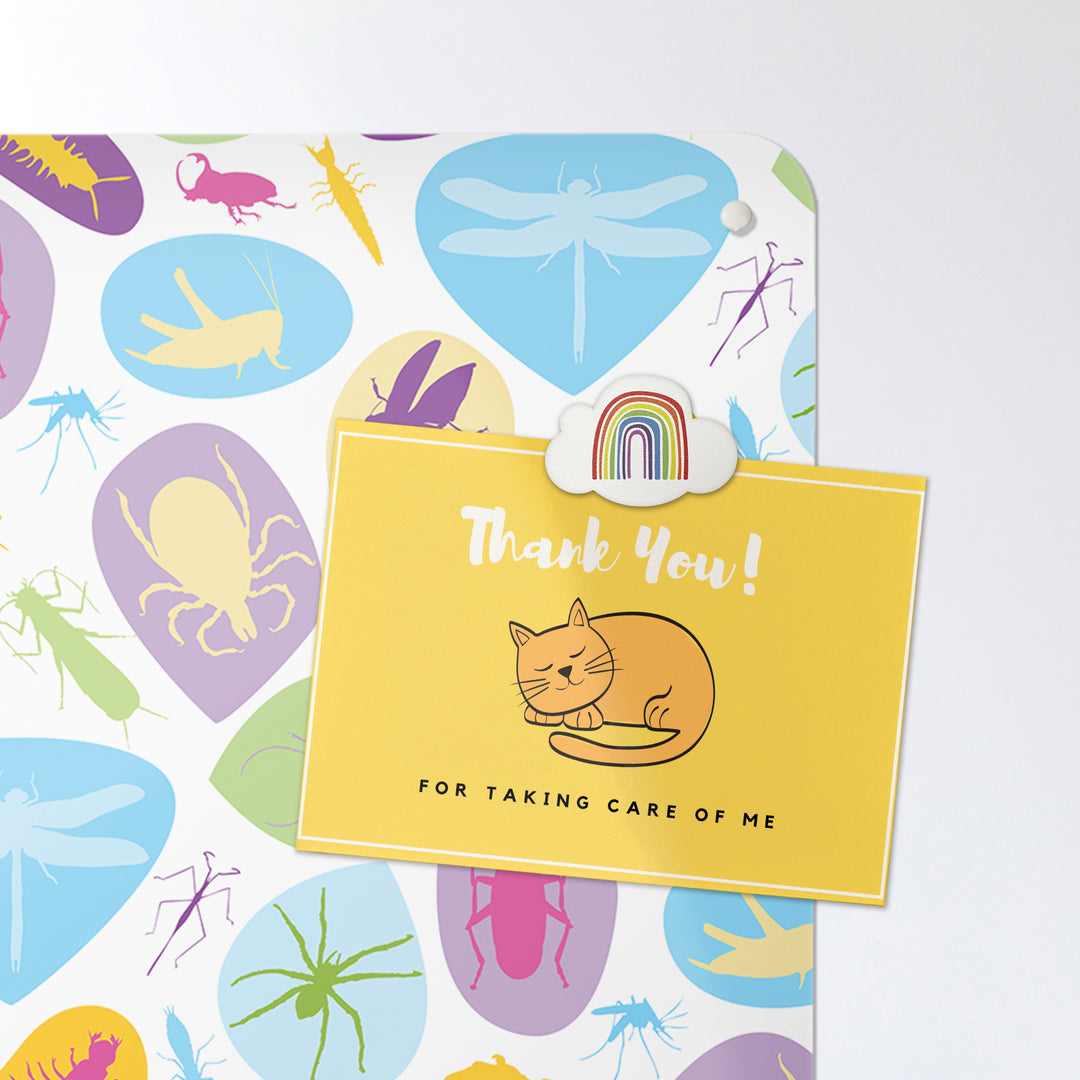 A postcard on a bugs design magnetic board or metal wall art panel