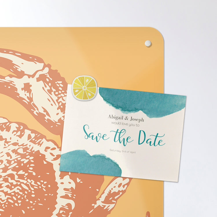A postcard on a crab illustration magnetic board or metal wall art panel