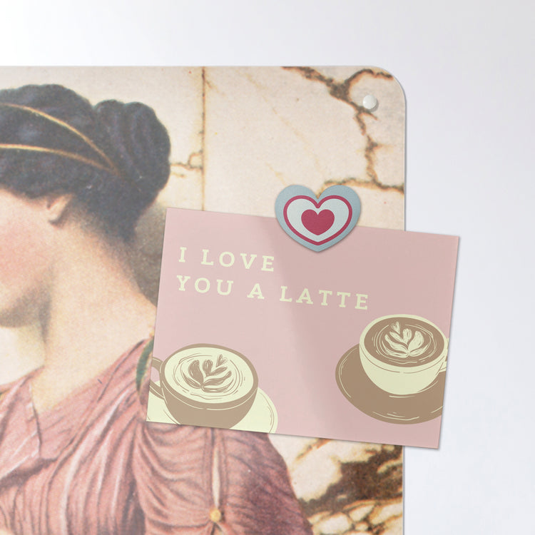 A postcard on a Crytilla magnetic board or metal wall art panel