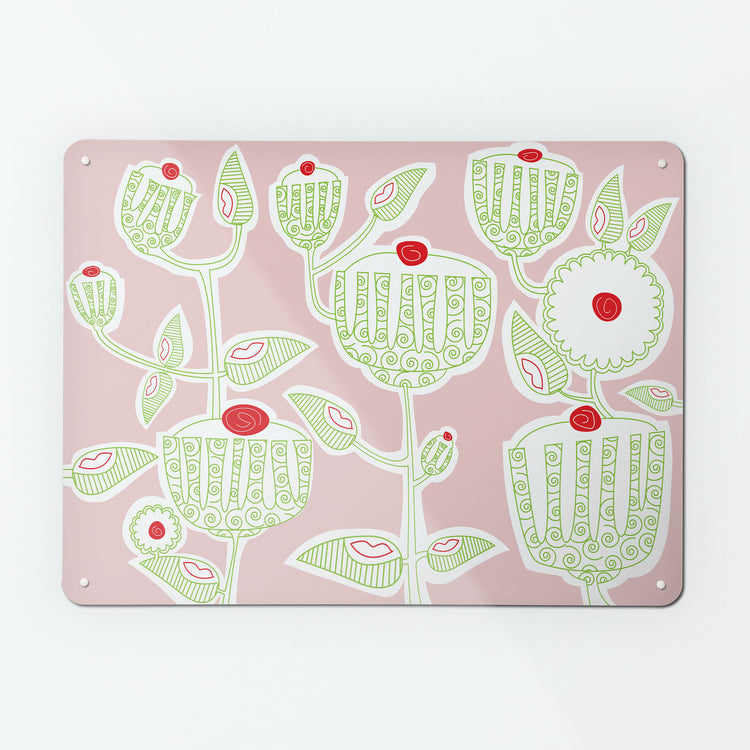  A large magnetic notice board by Beyond the Fridge with a cupcake plant design in green, red, white and pink