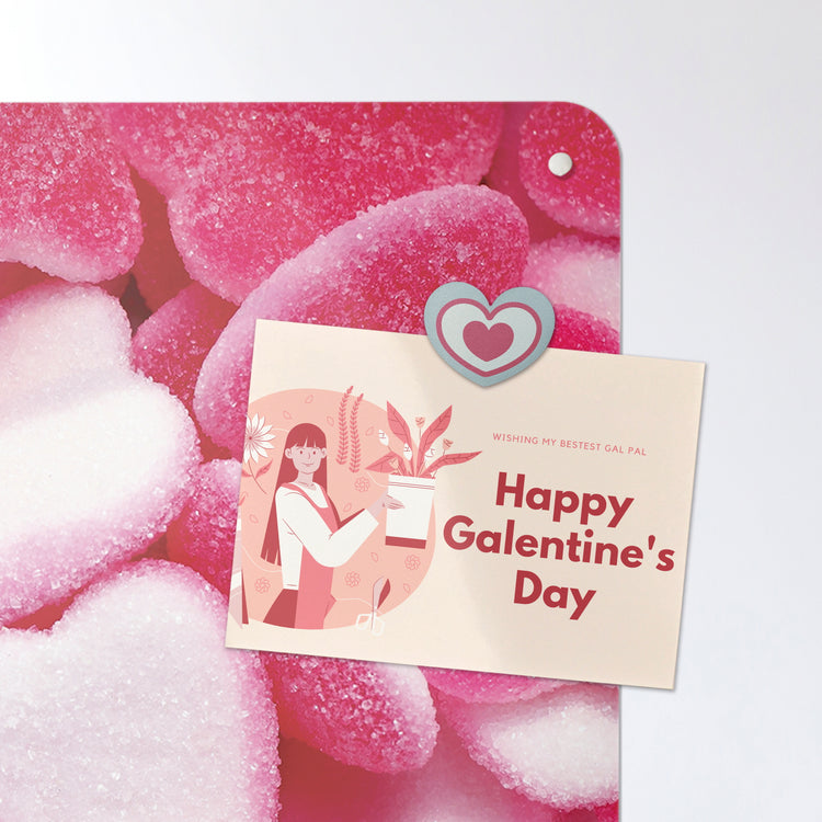 A postcard on a heart sweets photographic magnetic board or metal wall art panel