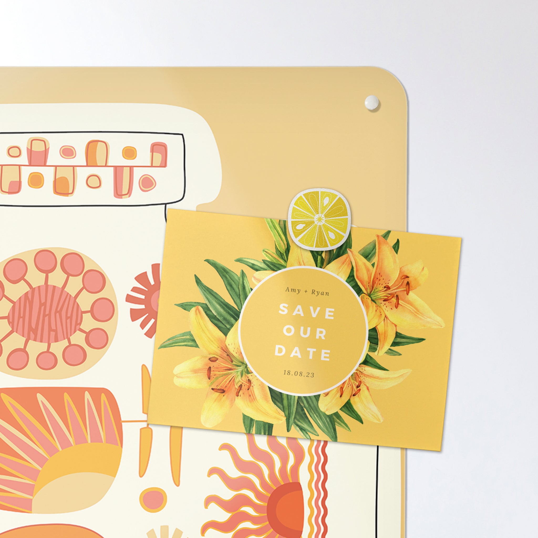 A postcard on a lucky card suns design magnetic board or metal wall art panel