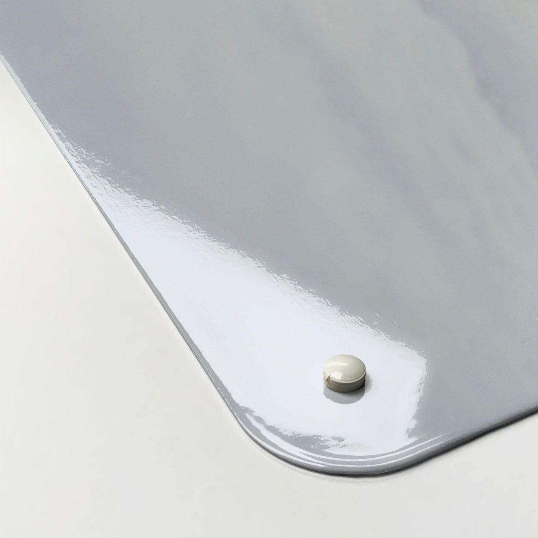 The corner detail of an artic fox photographic magnetic board to show it’s high gloss surface