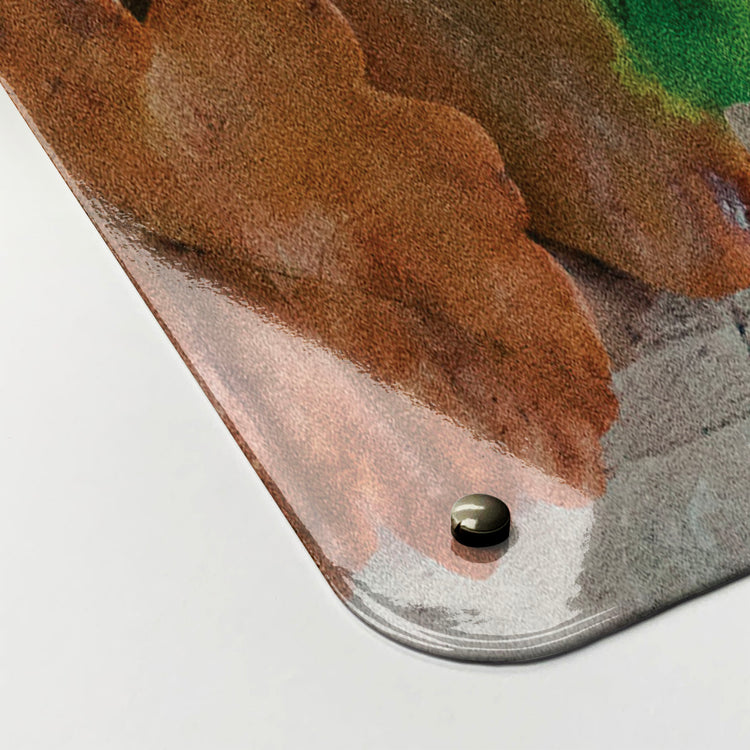 The corner detail of an autumn flatlay photographic magnetic board to show it’s high gloss surface