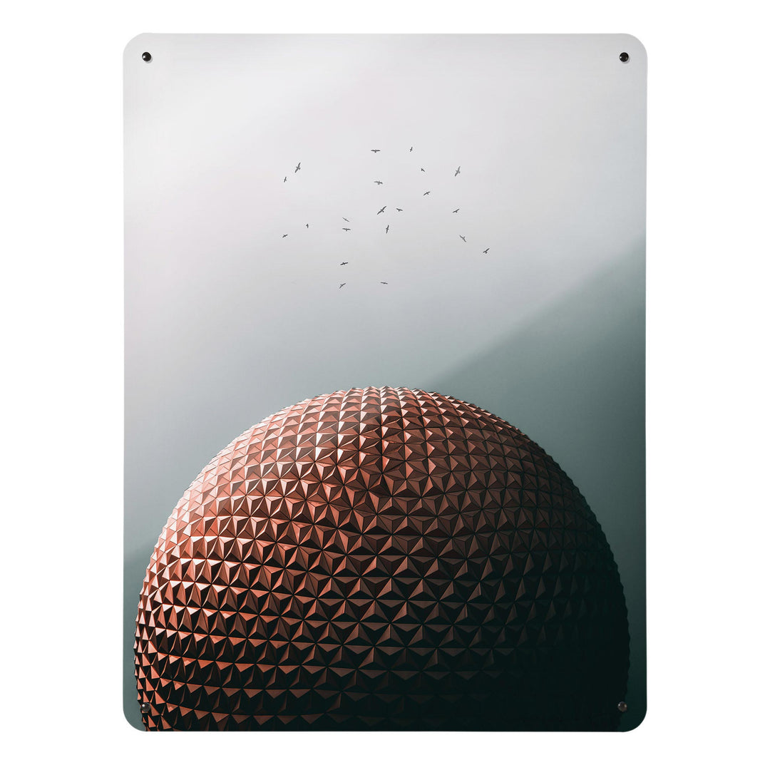 A large magnetic notice board by Beyond the Fridge with an image of the Epcot Center in Disney World