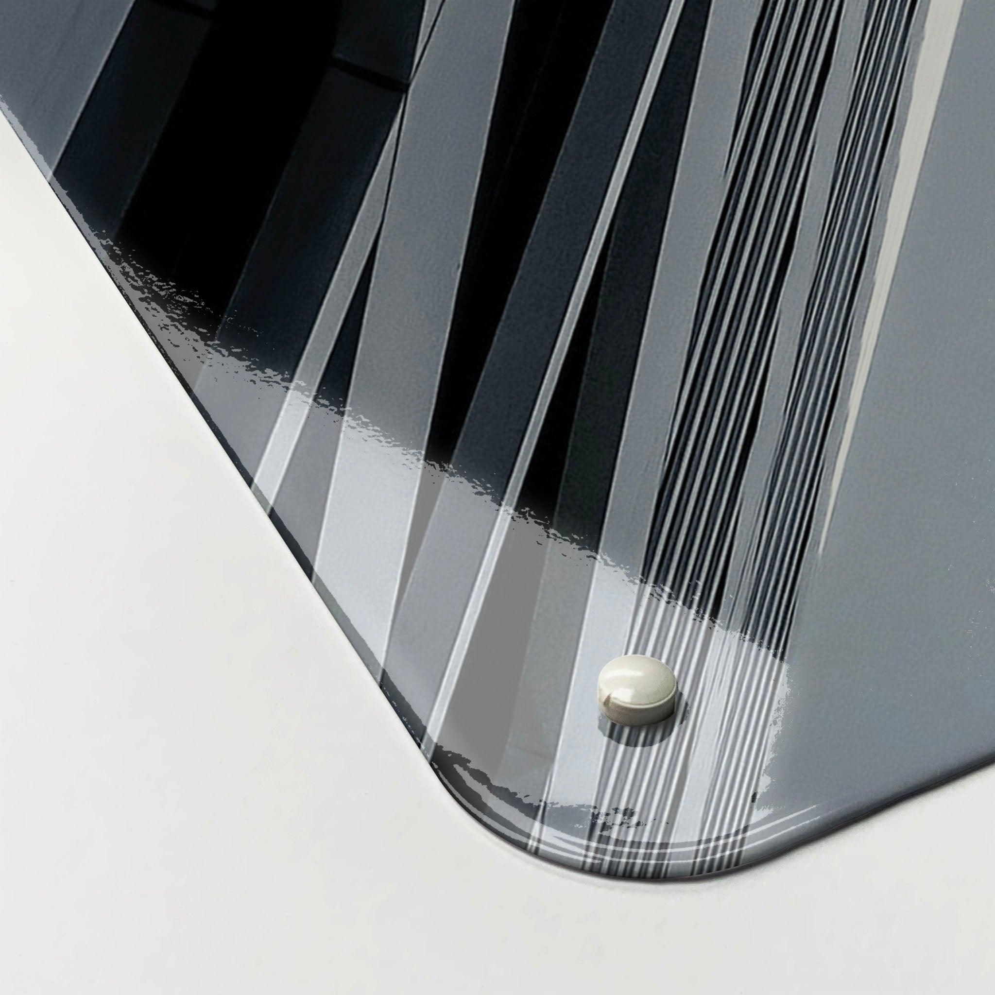 The corner detail of a Zürich Skyscrapers photographic magnetic board to show it’s high gloss surface