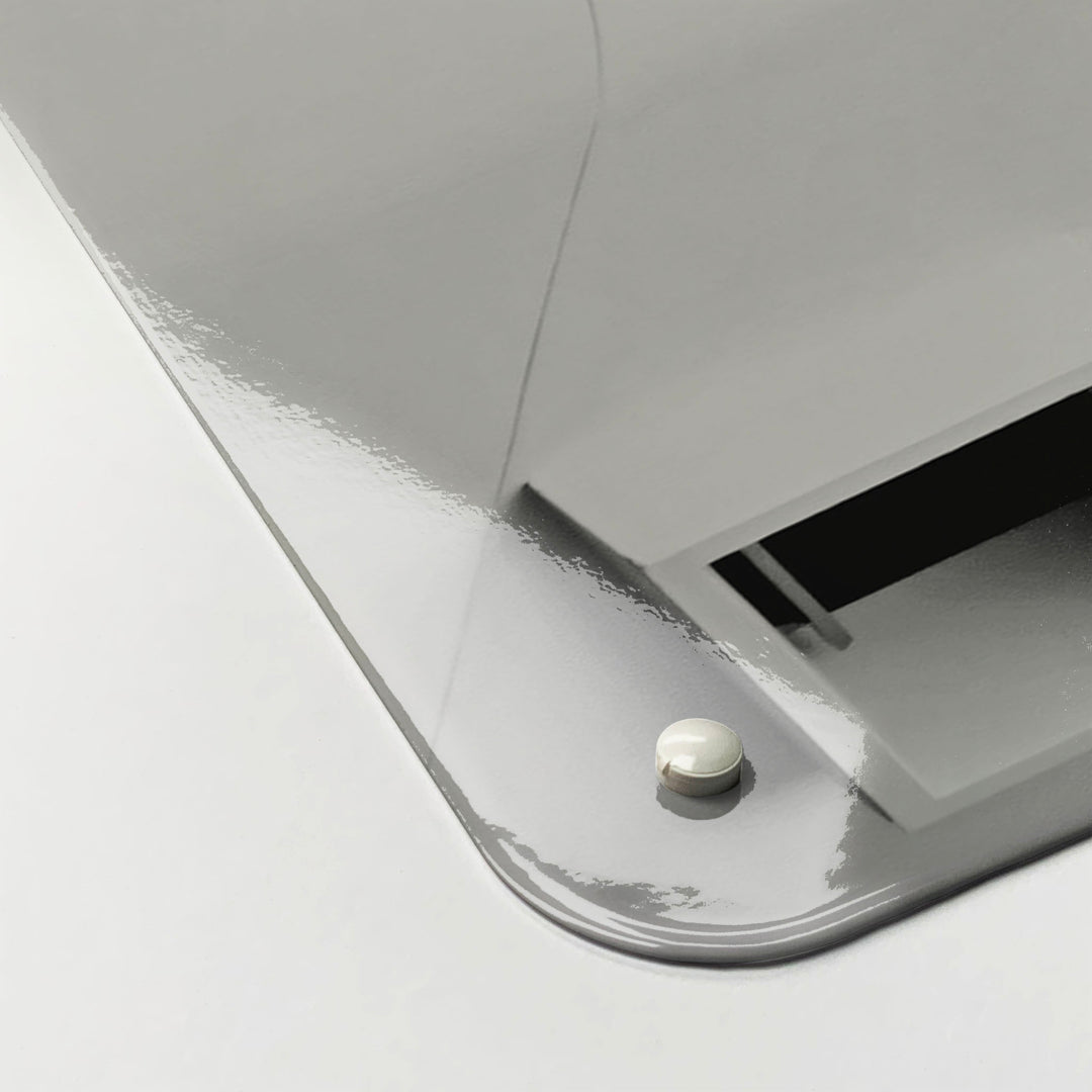 The corner detail of a window pattern photographic magnetic board to show it’s high gloss surface