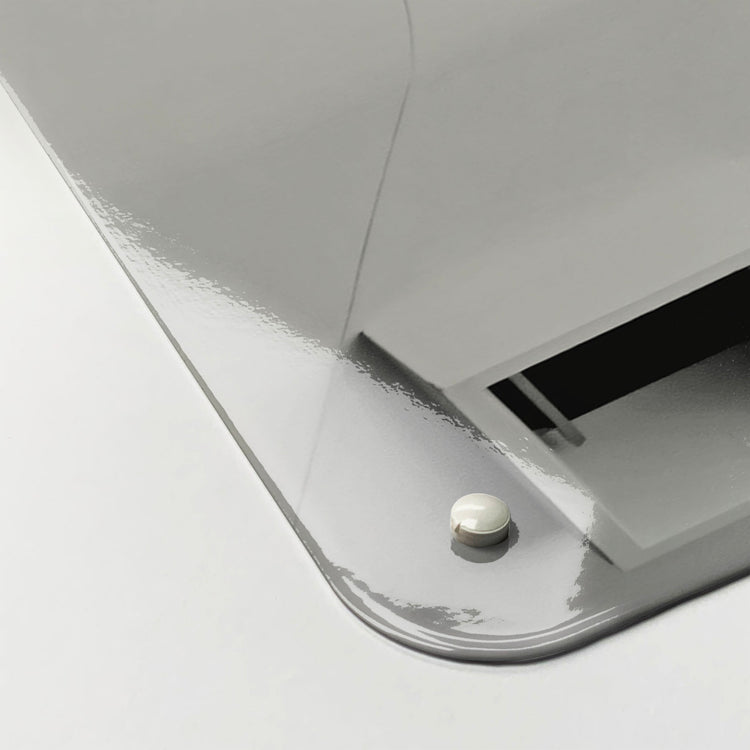 The corner detail of a window pattern photographic magnetic board to show it’s high gloss surface