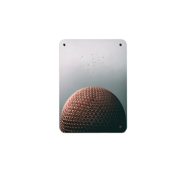 A small magnetic notice board by Beyond the Fridge with an image of the Epcot Center in Disney World