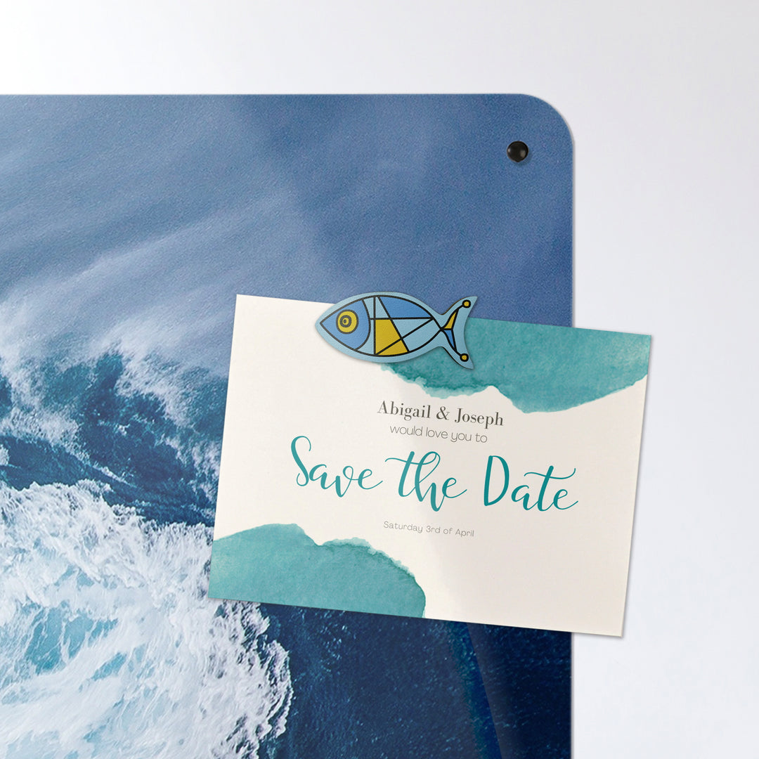 A postcard on a wave photographic magnetic board or metal wall art panel