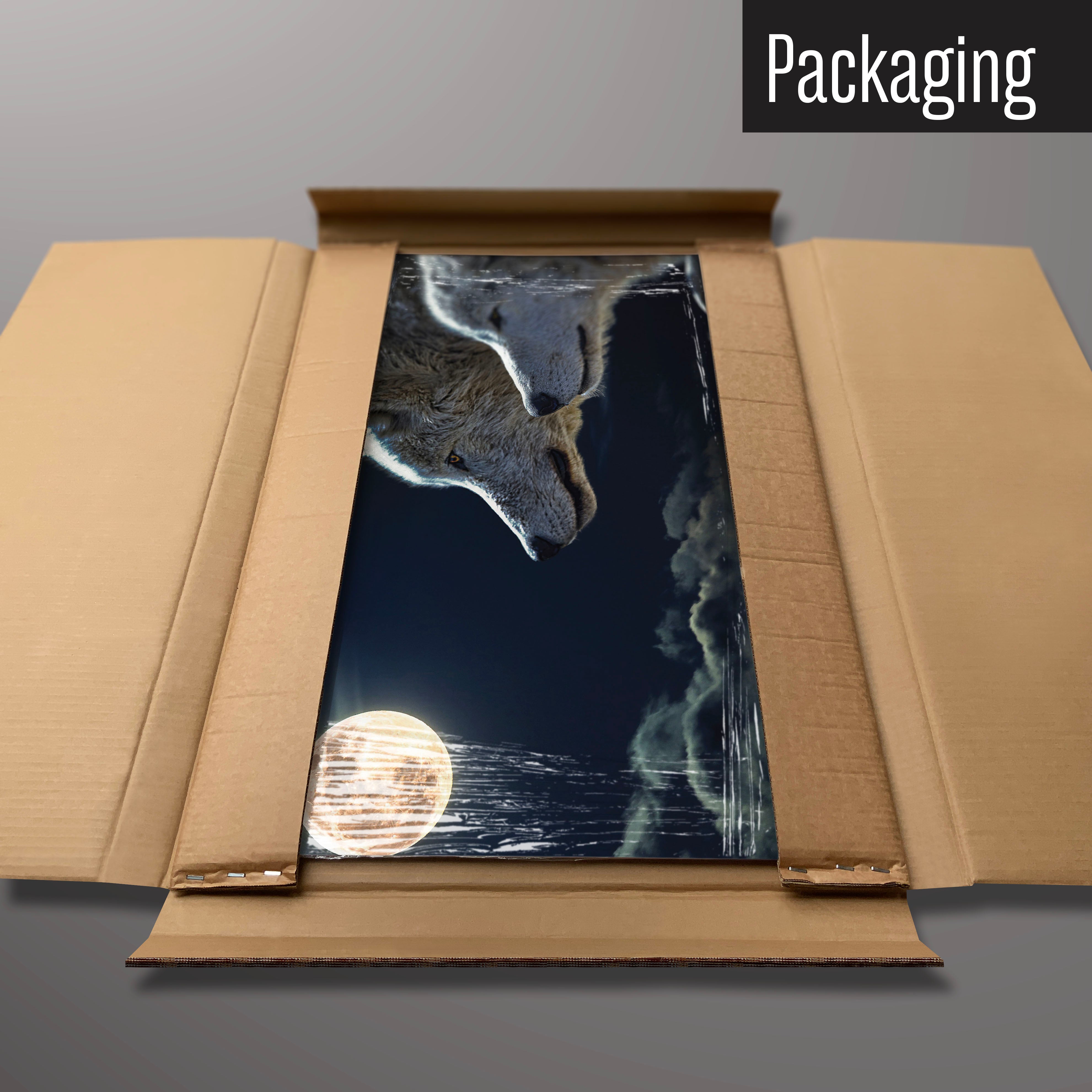 A wolves under the moon magnetic board in it’s cardboard packaging