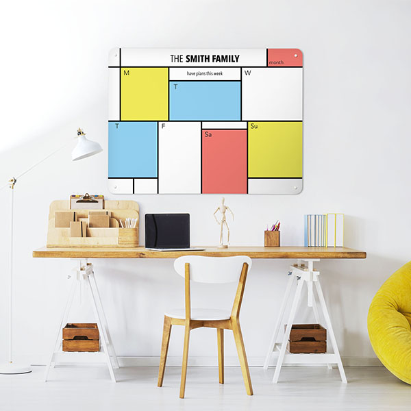choose from either landscape or portrait versions of our large magnetic notice boards / planners with a dry wipe surface - Mondrian design