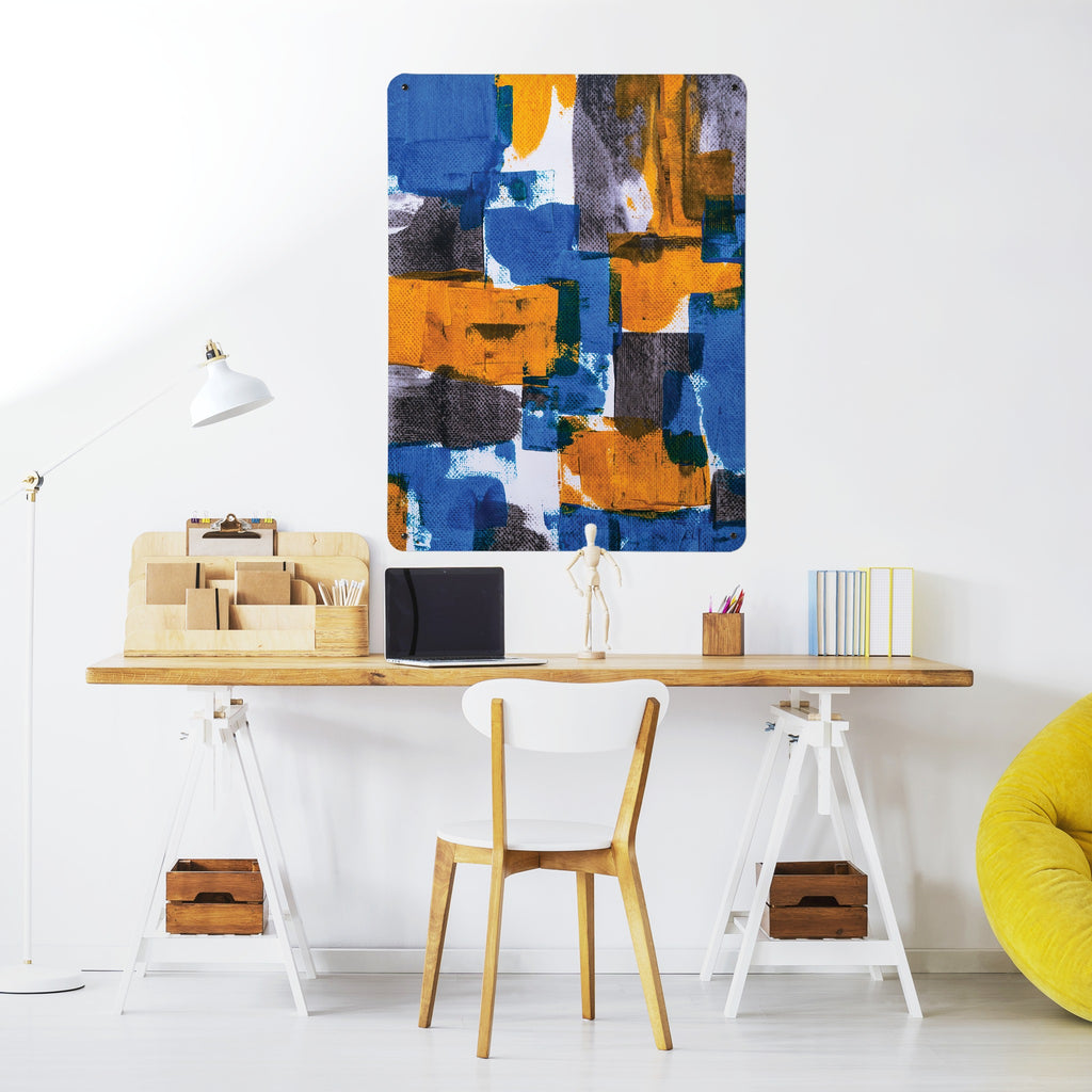 Abstract Paintings magnetic notice board in October above a desk in a home office