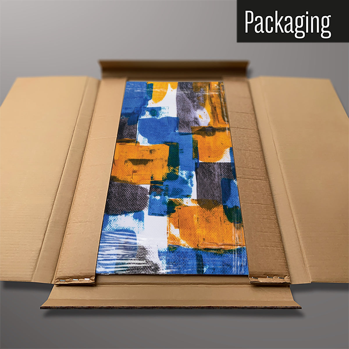 The Abstract Paintings magnetic notice board in October packed flat in its cardboard box