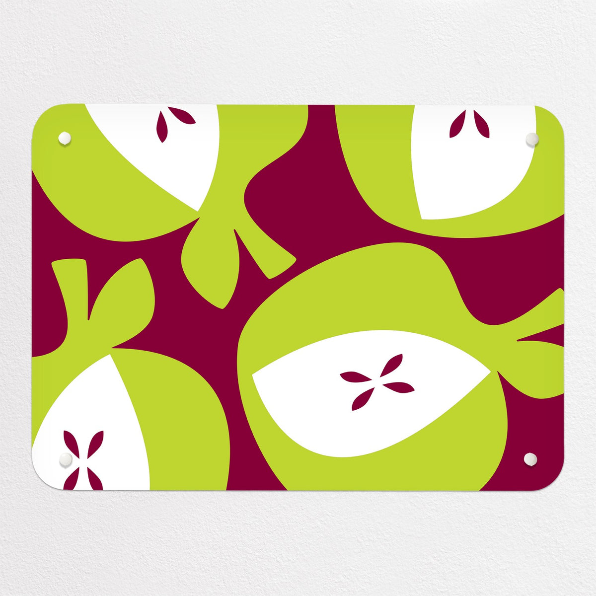 Apples magnetic notice board in Green Apples, small size, 55 × 40 cm