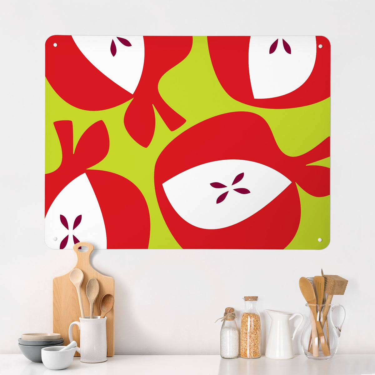 Apples magnetic notice board in Red Apples on a kitchen wall