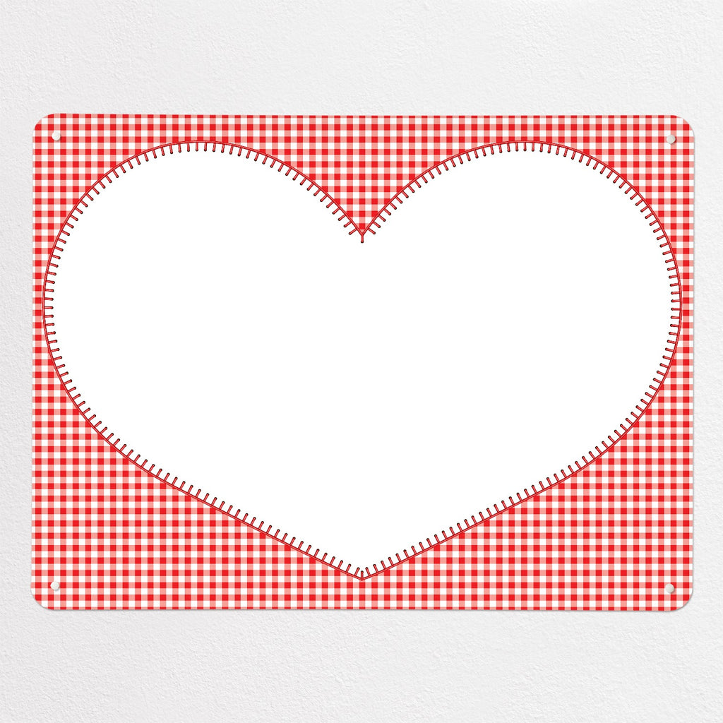 Applique Heart On Red Gingham magnetic notice board in Applique Heart on Red Gingham, large size, 100 × 75 cm