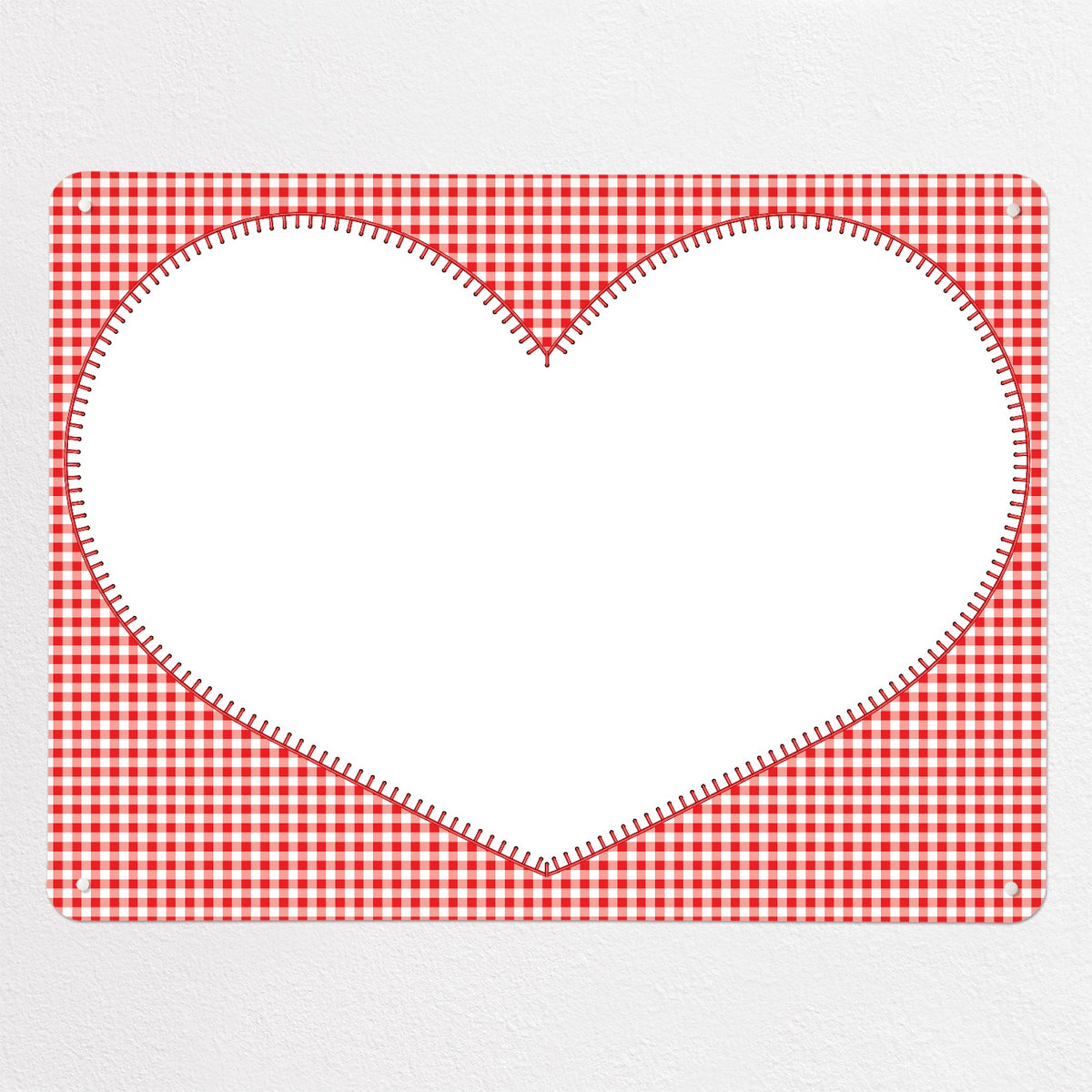 Applique Heart On Red Gingham magnetic notice board in Applique Heart on Red Gingham, large size, 100 × 75 cm
