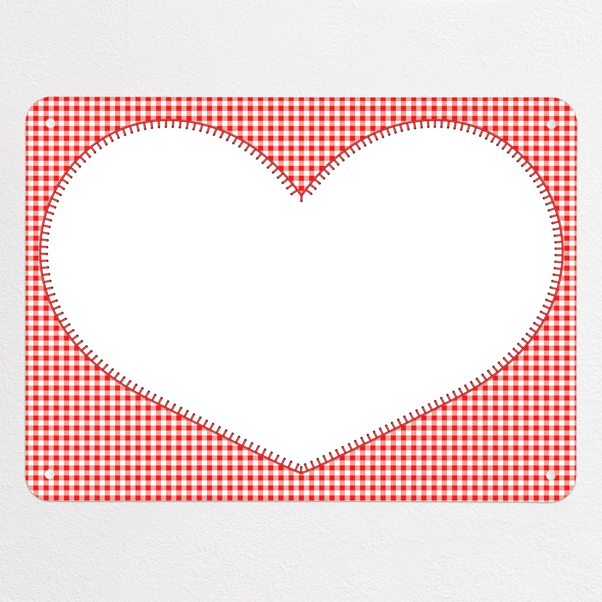 Applique Heart On Red Gingham magnetic notice board in Applique Heart on Red Gingham, medium size, 75 × 55 cm