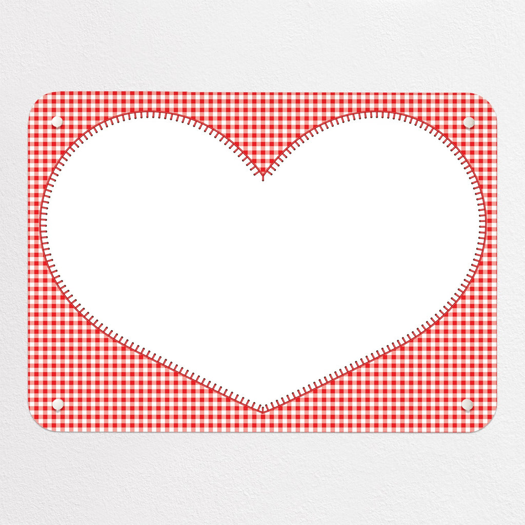 Applique Heart On Red Gingham magnetic notice board in Applique Heart on Red Gingham, small size, 55 × 40 cm