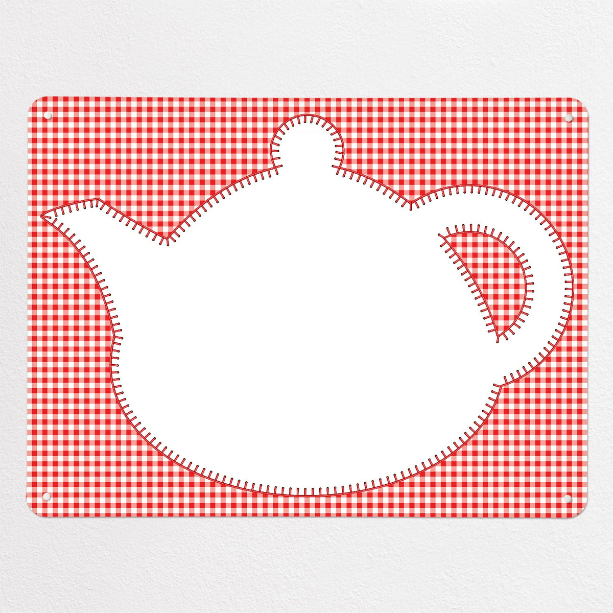 Applique Teapot On Gingham magnetic notice board in Applique Teapot on Red Gingham, large size, 100 × 75 cm