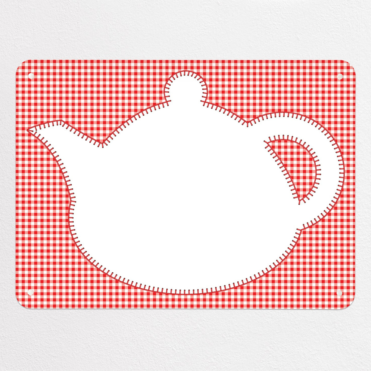 Applique Teapot On Gingham magnetic notice board in Applique Teapot on Red Gingham, medium size, 75 × 55 cm