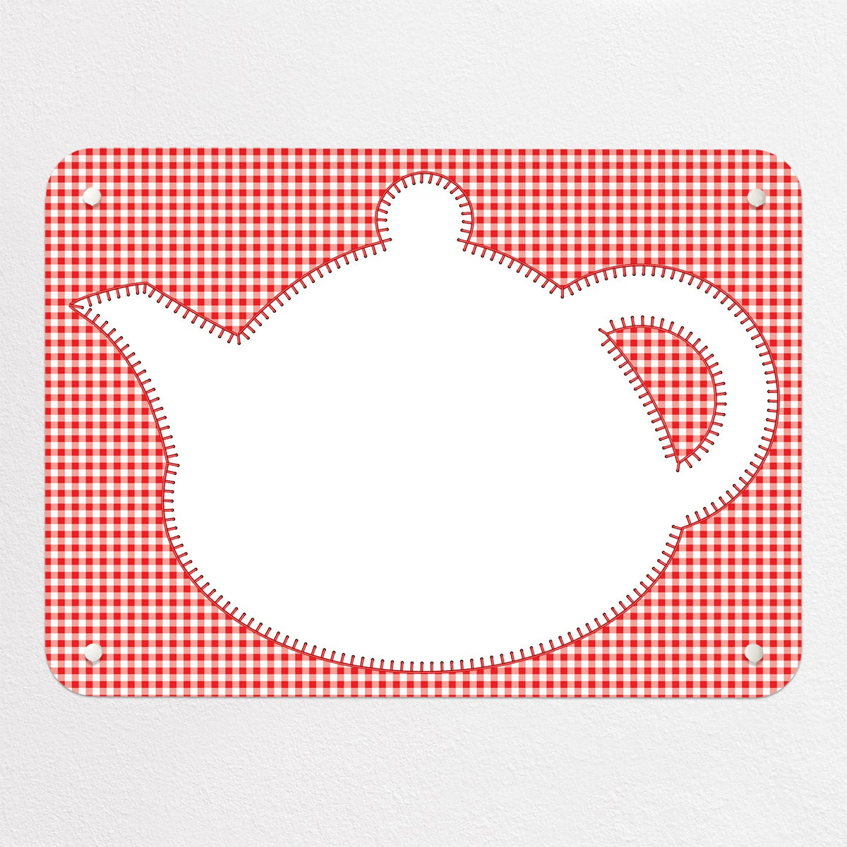 Applique Teapot On Gingham magnetic notice board in Applique Teapot on Red Gingham, small size, 55 × 40 cm