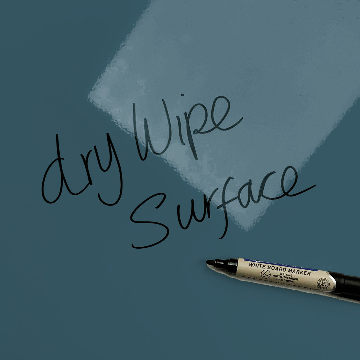 The words dry wipe surface written in marker pen on the Deep Blue Aquarium magnetic notice board