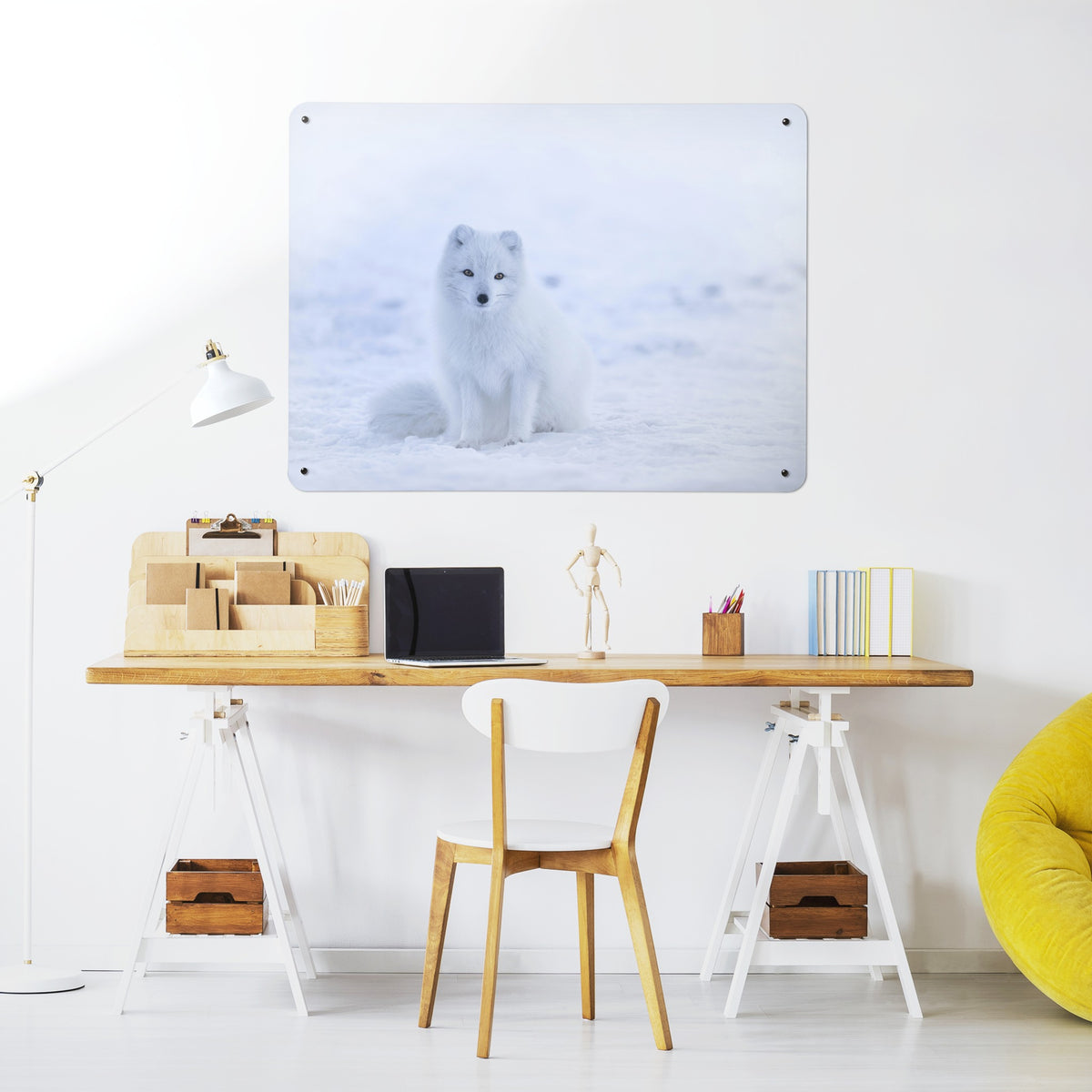 Artic Fox magnetic notice board above a desk in a home office