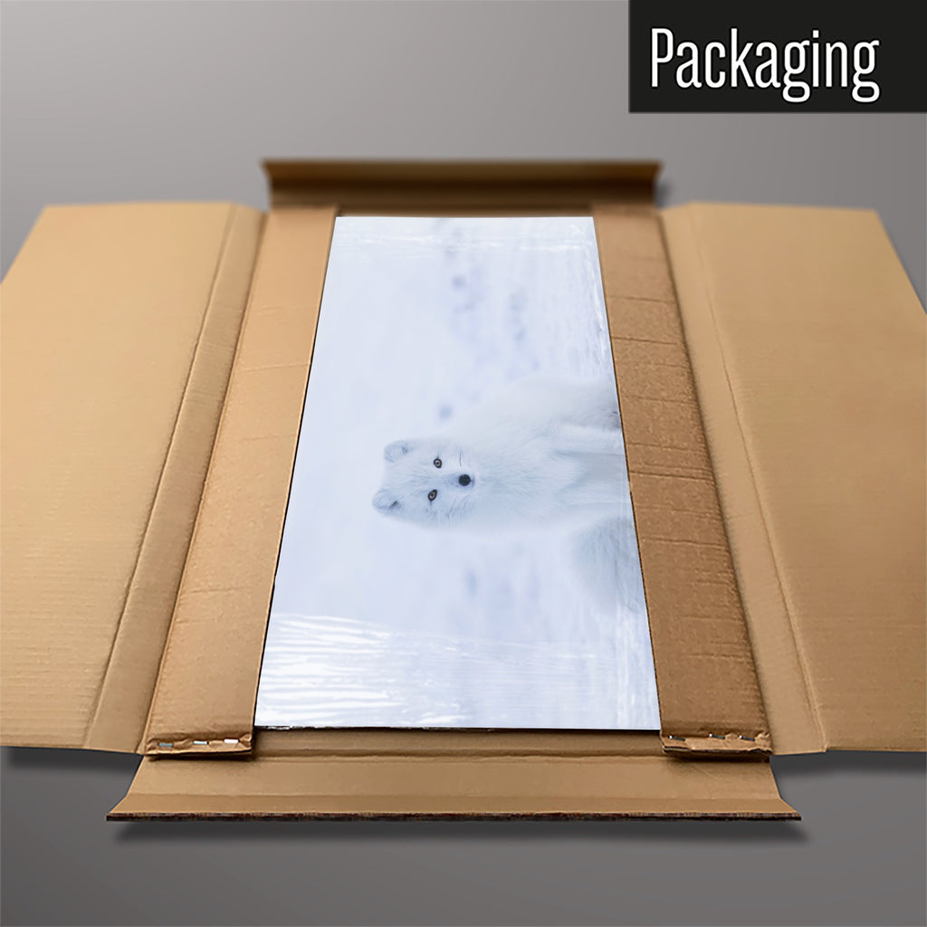 The Artic Fox magnetic notice board packed flat in its cardboard box