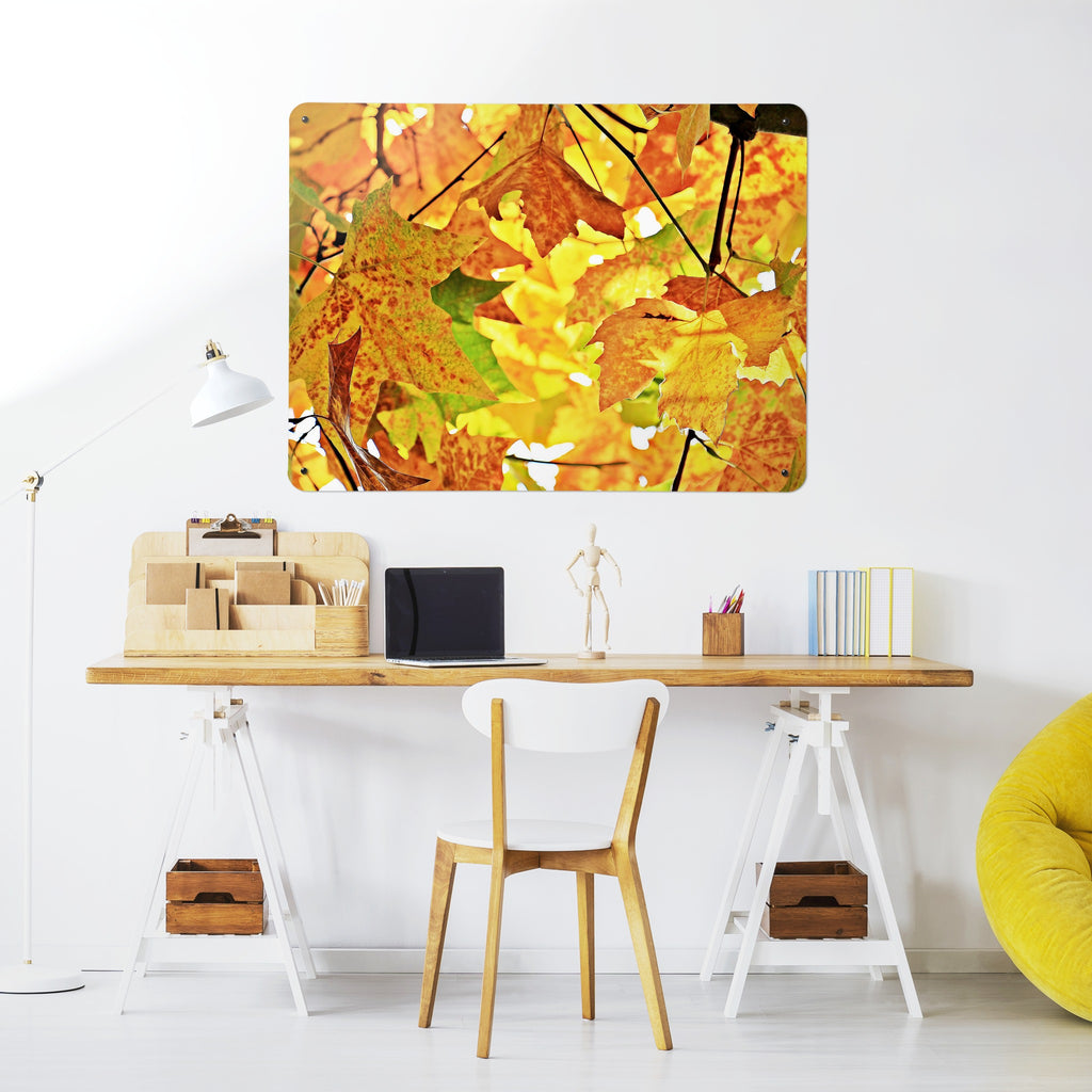Autumn Tree magnetic notice board above a desk in a home office