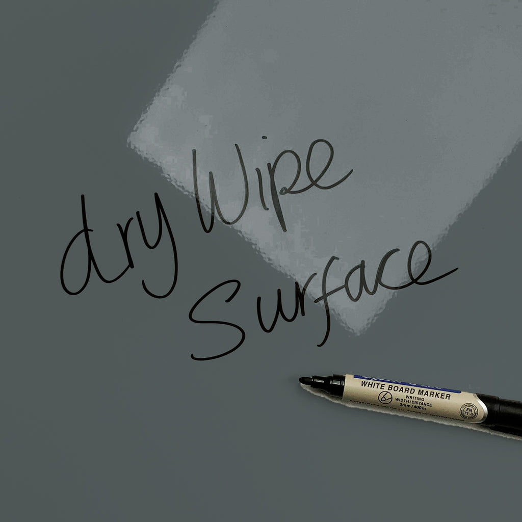 The words dry wipe surface written in marker pen on the Balancing Stones magnetic notice board