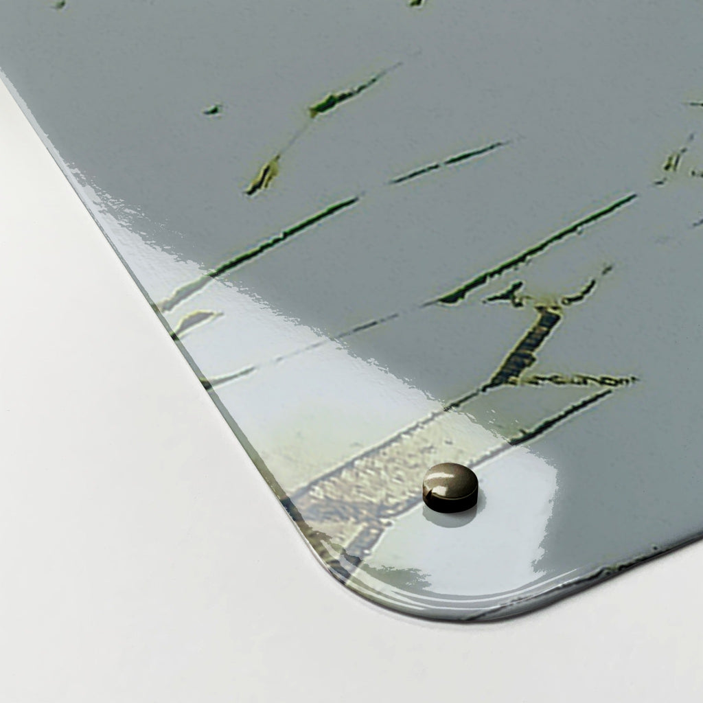 Close-up of the corner of the Bicycle And Flower Basket magnetic notice board, showing the gloss finish and a screw cap