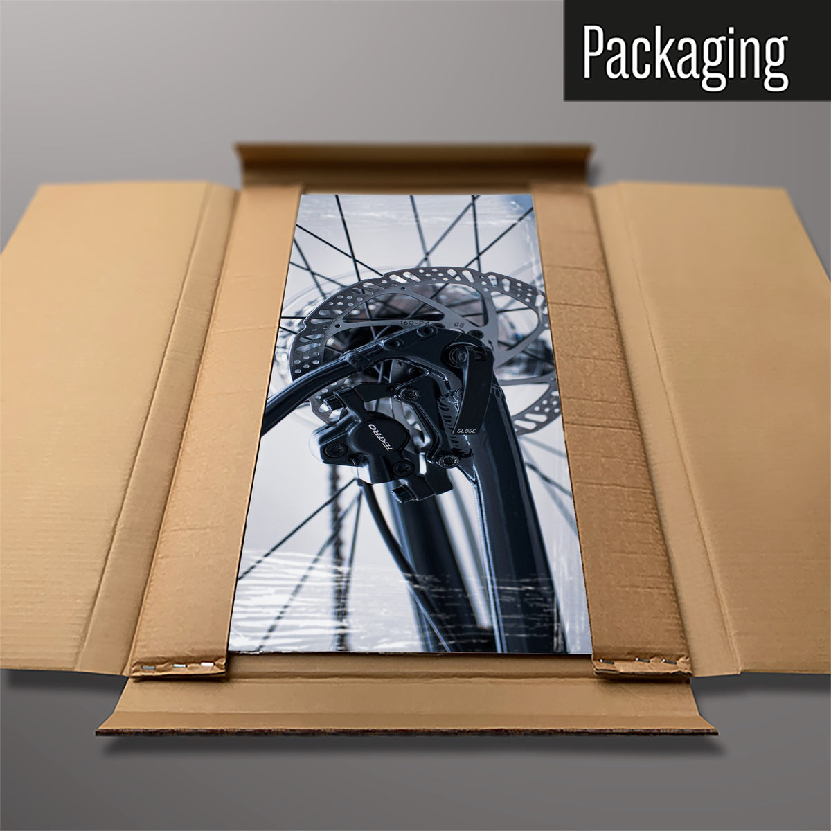 The Bicycle Spokes magnetic notice board packed flat in its cardboard box