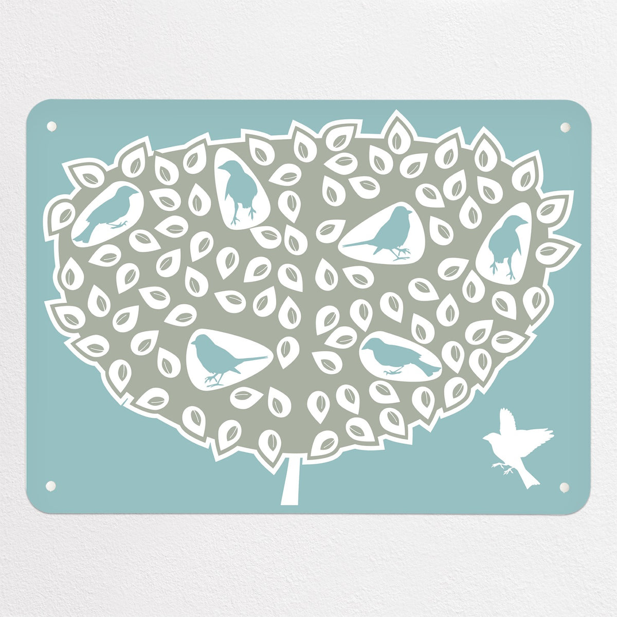 Birds In A Tree magnetic notice board in Blue Birds in a Tree, medium size, 75 × 55 cm