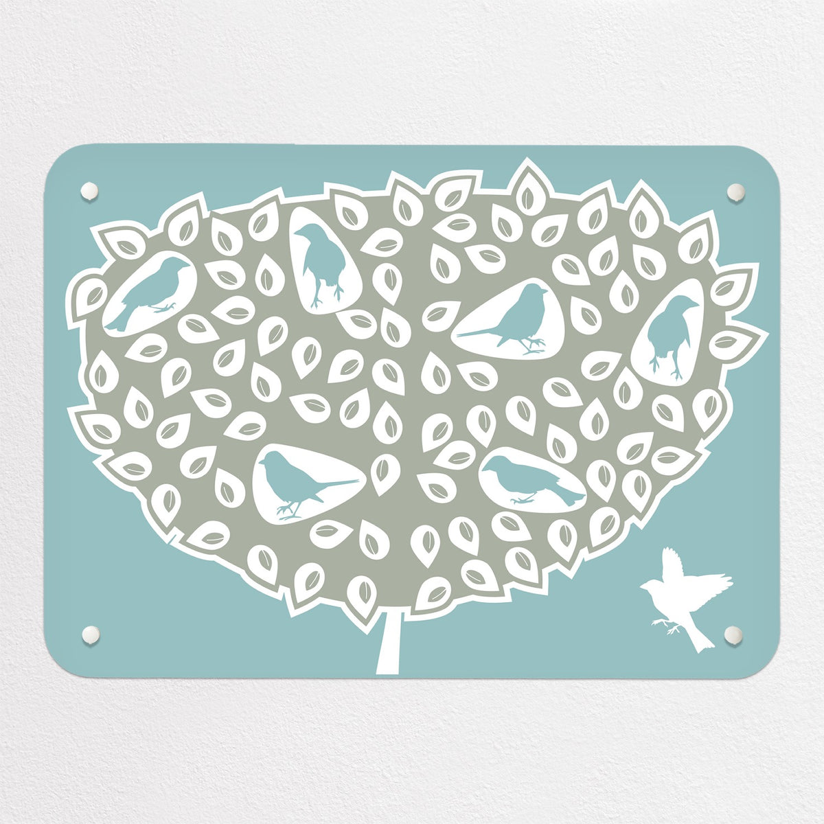 Birds In A Tree magnetic notice board in Blue Birds in a Tree, small size, 55 × 40 cm