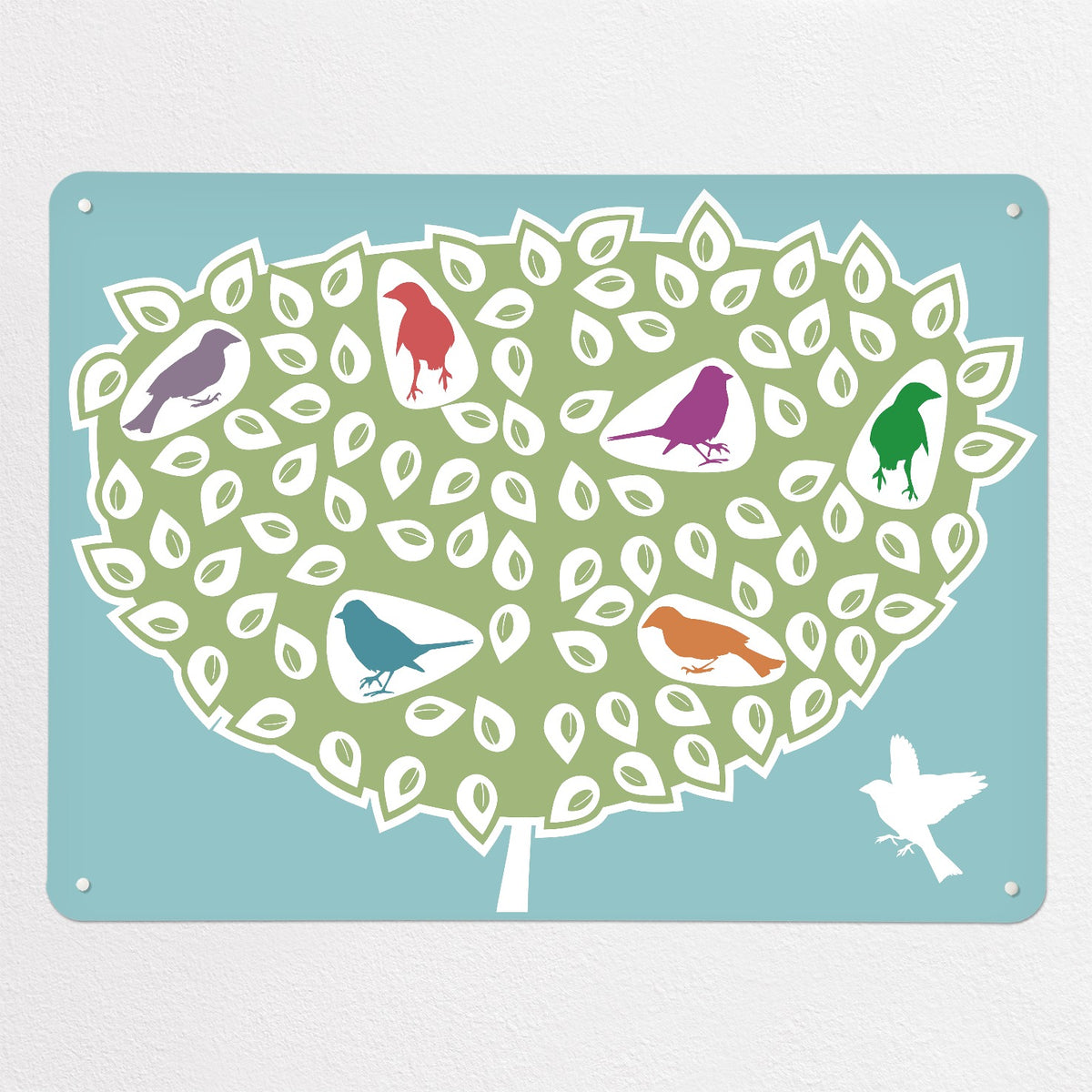 Birds In A Tree magnetic notice board in Coloured Birds in a Tree, large size, 100 × 75 cm
