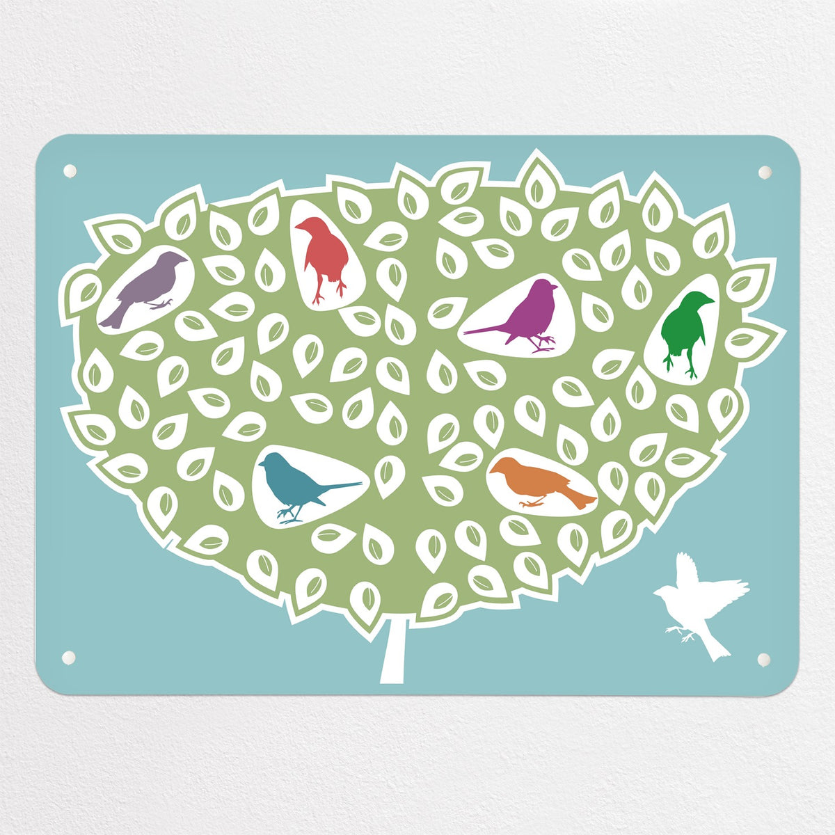 Birds In A Tree magnetic notice board in Coloured Birds in a Tree, medium size, 75 × 55 cm