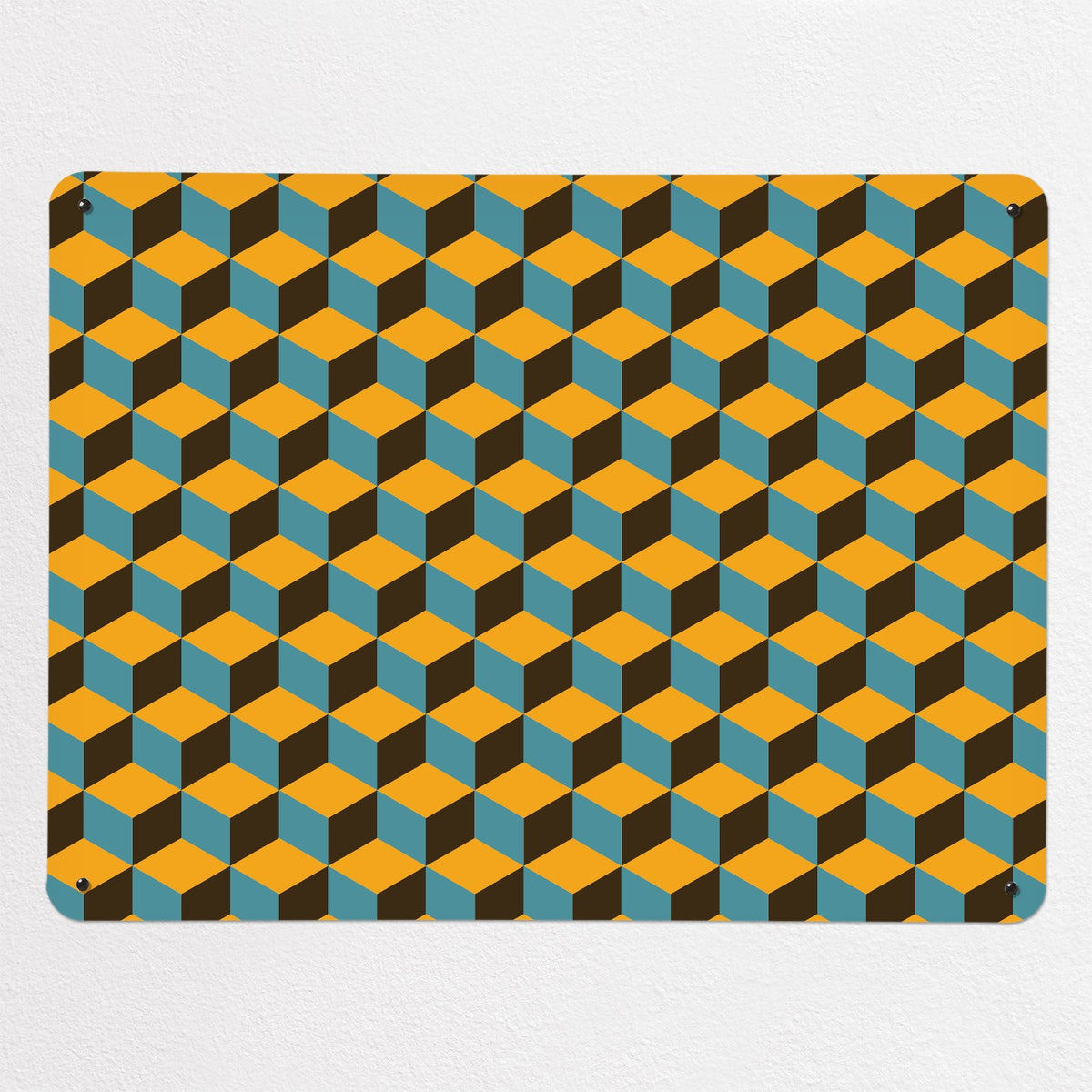 Blocks Design magnetic notice board in Mustard, Blue and Brown, large size, 100 × 75 cm