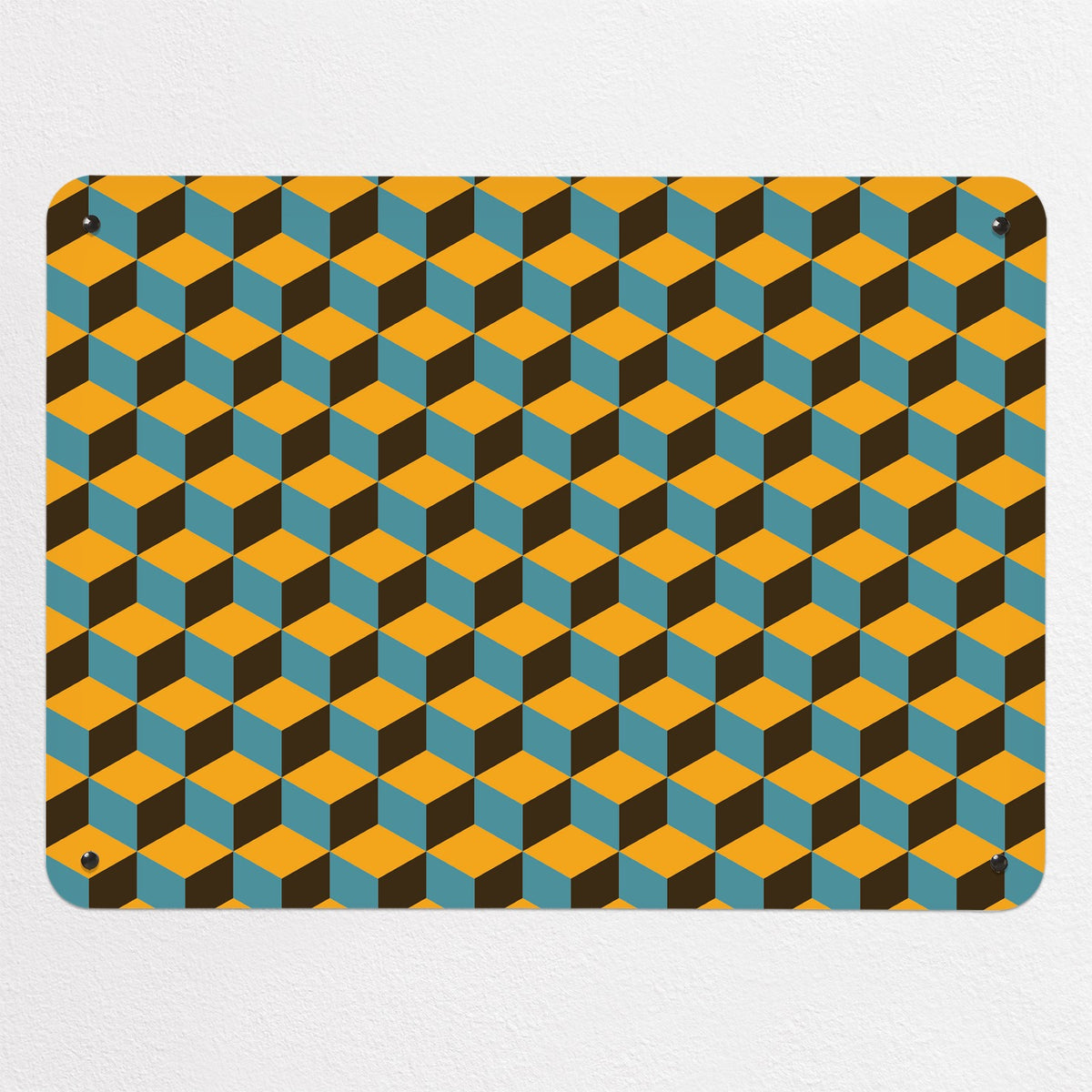 Blocks Design magnetic notice board in Mustard, Blue and Brown, medium size, 75 × 55 cm