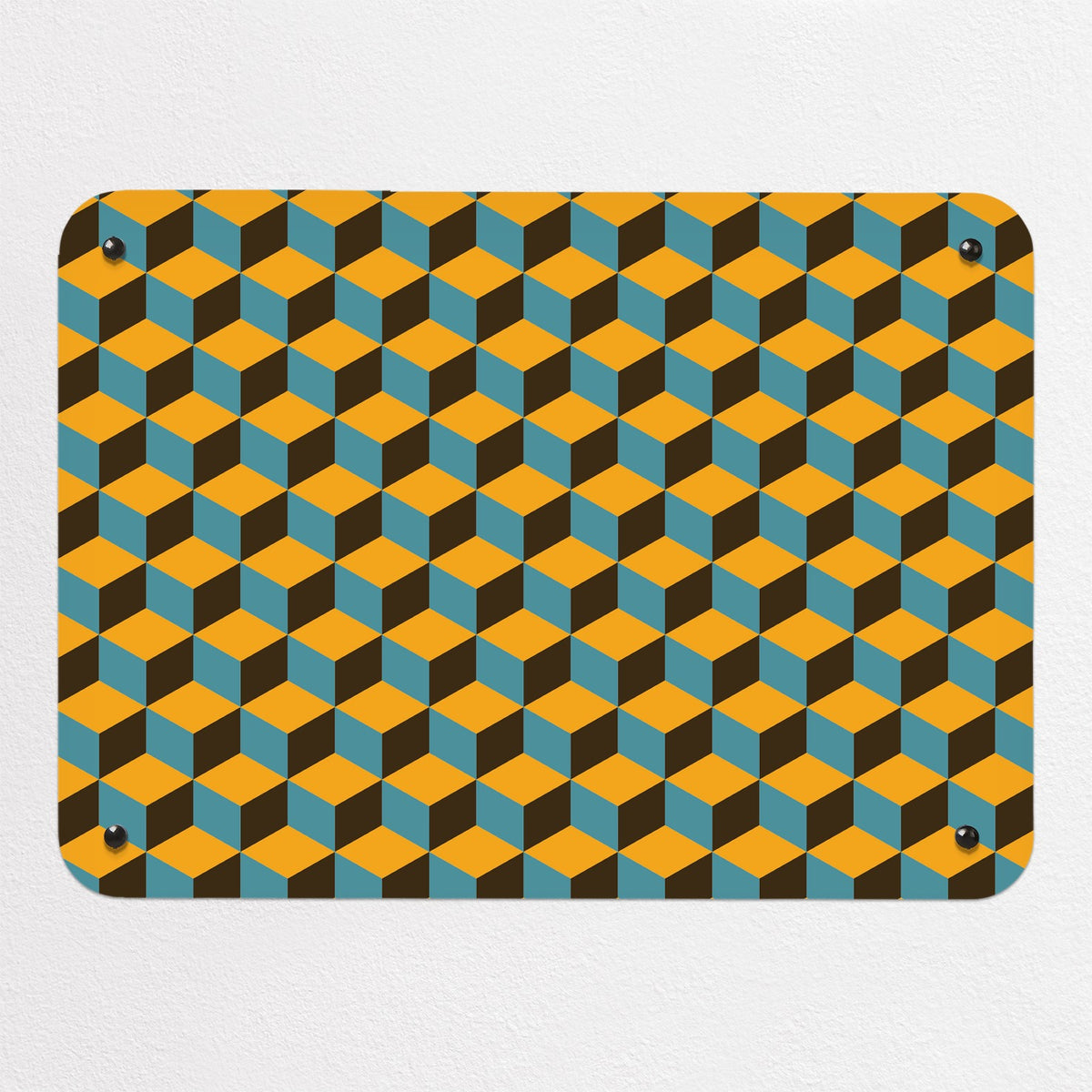 Blocks Design magnetic notice board in Mustard, Blue and Brown, small size, 55 × 40 cm