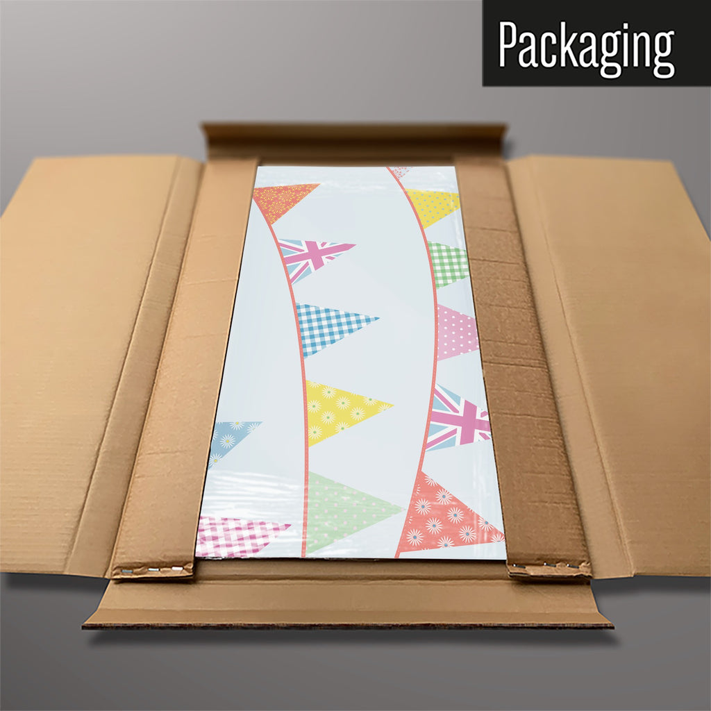 The Bunting magnetic notice board packed flat in its cardboard box