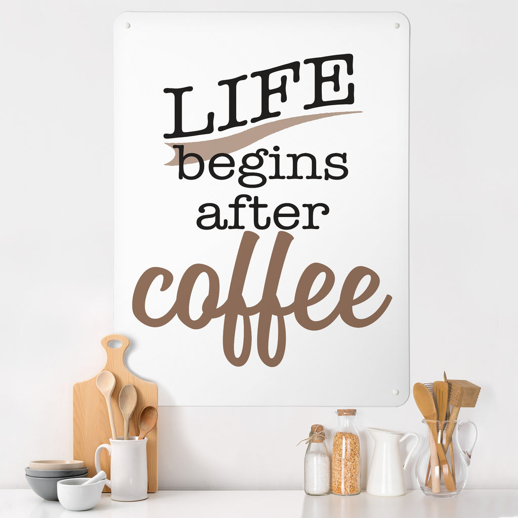 Coffee Quote magnetic notice board on a kitchen wall