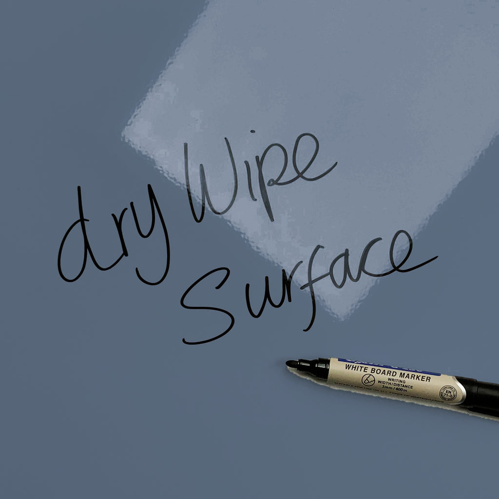 The words dry wipe surface written in marker pen on the Blue Cool Britannia magnetic notice board