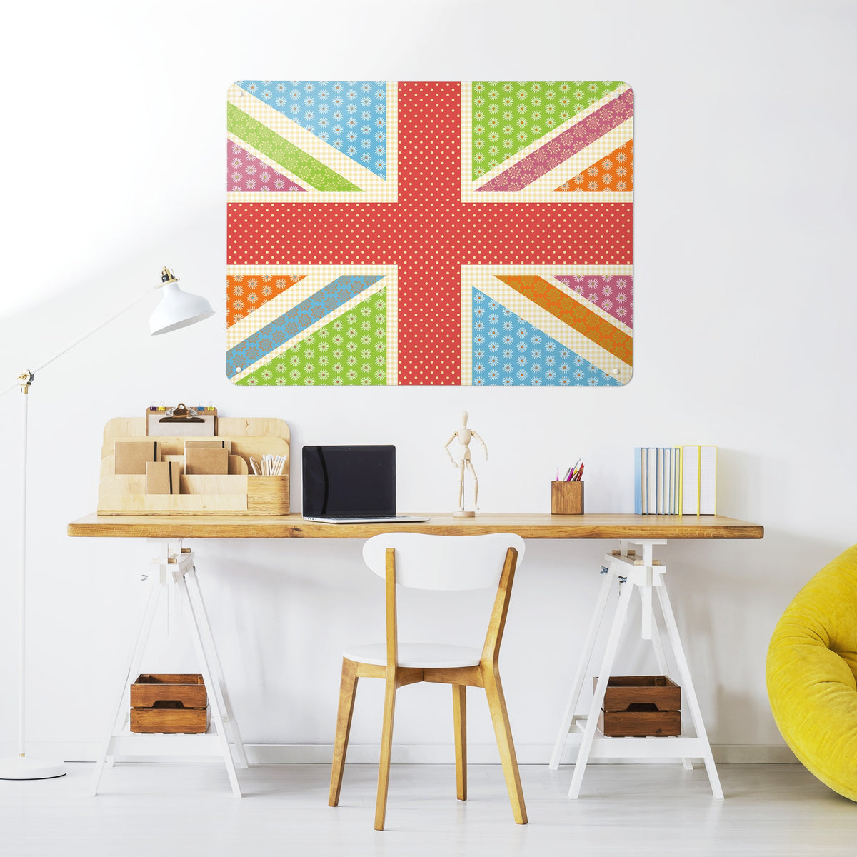 Cool Britannia magnetic notice board in Fruity above a desk in a home office