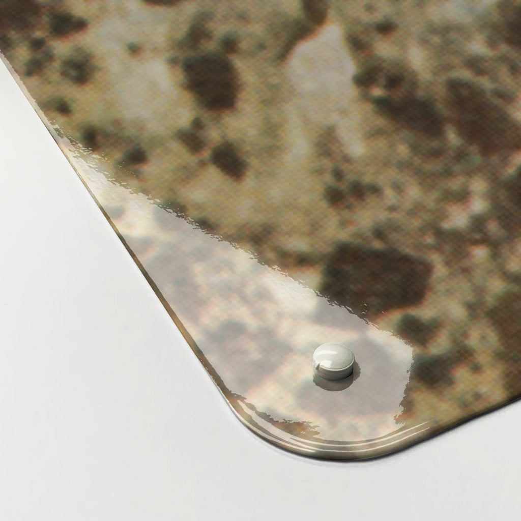 Close-up of the corner of the Crytilla magnetic notice board, showing the gloss finish and a screw cap